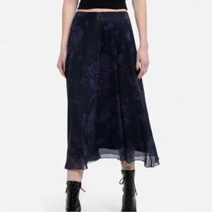 Black and purple Floral Midi Skirt